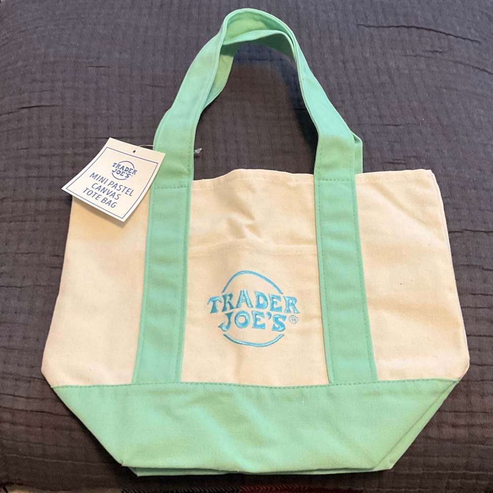 Trader Joe’s Mint Green and Blue Logo Mini Canvas Tote Bag